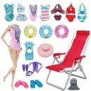 4pcs Set Accessories Swimwear For 30cm/11.5'' Dolls Bikini Set Diving Suit Set Swim Ring Sunhat Lifevest Beach Chair Slipper Shoes Playset Toys For Girls Summer Doll Clothing And Accessories (no Doll)