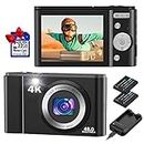 Duluvulu - Mini fotocamera digitale 4K UHD 48MP con scheda di memoria da 32 GB, fotocamera compatta, 16 x zoom digitale, fotocamera digitale per bambini, adolescenti, principianti, adulti, nero