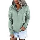 Dreamlascar Womens 2022 Hooded Button Collar Drawstring Hoodies Pullover Sweatshirts Casual Long Sleeve Tops Fall Clothes, Green, X-Large