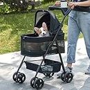 Zoosky 3 in 1 Folding Dog Stroller, Pet Folding Stroller, 4 Wheels Dog/Cat Puppy Stroller w/Removable Travel Carrier for Small/Medium Pet, Waterproof Pad, Car Seat, Sun Shade