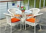 Prathamindia Official Store 4+1 Outdoor Indoor Patio Furniture Sets Rattan Chair, Wicker Conversation Set Poolside Lawn Chairs Swingarea Balcony (White & Orange Cushion) 50 x 50 x 66 Cm