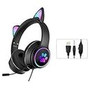 Cat Ear Wired Gaming Headsets with Mic RGB LED Light, 3.5MM Noise Reduction Flashing Glowing Headphones,7.1 Stereo Sound Surround Gamer Headphones for PS 4, PS5,PC, Phone