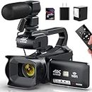 Camcorder Video Camera 4K HD 64MP 18X Digital Camcorder 4.0" HD Screen Vlogging Camera for YouTube Camcorder with Stabilizer and Remote Control, 4500mAh Batterie and External Mic