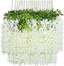 U'Artlines 24 Pack 3.6 Feet/Piece Artificial Fake Wisteria Vine Ratta Hanging Garland Silk Flowers String Home Party Wedding Decor Extra Long and Thick (24, White)