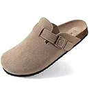 KIDMI Women's Suede Clogs Leather Mules Cork Footbed Sandals Potato Shoes with Arch Support Taupe 40 (Size 8.5)