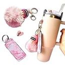 SYYPUE Water Bottle Charm Stanley Accessories 2PCS for Stanley 30 40 oz Tumbler with Handle Cup，Personalized Charm for Stanley、YETI、SLM、Owala (Pink)