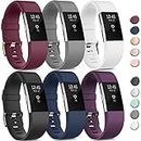 6 Pack Sport Bands Compatible with Fitbit Charge 2 Bands, Adjustable Replacement Wristbands for Women Men Small Large (6 Pack C, Small)