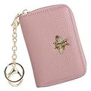 FORTUNA RFID Credit Card Holder Keychain Wallet Leather Zipper Card Case for Women (Dark Pink)