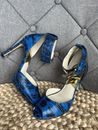 Michael Kors Calder cinturino alla caviglia tacchi alti scarpe in pelle blu US 8 M UK 5,5