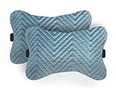 Lushomes Car Seat Neck Rest Pillow, Cushion for All Cars, Premium Designer Quilted Velvet Lumbar, Back and Headrest Support for Car Seat, Size 16x25 cms, Blue Velvet, Set of 2
