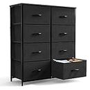 Sweetcrispy Dresser for Bedroom, Chest Organizer Unit with 8 Fabric Bins, Fabric Storage Tower, Drawer Organizer with Steel Frame, Wooden Top for Nursery, Living Room, Closet