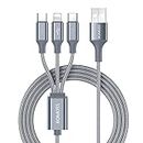 ROMOSS 3 in 1 Multi Charging Cable, 3.3ft/1m Universal USB C Cable Fast Charging Cord, USB to USB C/Micro USB/Lighting Cable for iPhone, Tablets, Galaxy, Google Pixel, LG and More(1 Pack)