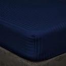 PINGAKSHA BEDDING 400 Thread Count All Around Elastic Fitted Bedsheet 3 PC Set- 8" DeepPocket of Fitted Sheet- 100% Cotton Elasticized Fitted Sheet with2 Pillow Cover- Soft Navy Blue Stripe,King Size