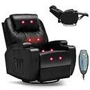 ADVWIN Recliner Chair, Electric Lounge Leather Recliner Chair 8-Point Heated Massage Recliner Armchair, Black
