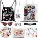 GAOSOUPAI 60 Pcs Taylor Merch Gifts Set, Taylor Stuff for Girls Including Taylor Tote Bag, Drawstring Bag, Makeup Bag, Necklace, Sunglasses, Tattoos and Stickers for Taylor Fans Gifts