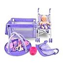 Anivia Baby Doll Stroller - Set di Accessori per Baby Doll Che Include Passeggino/Culla/Tappetino, Set di Giochi di Ruolo per la Nursery Viola