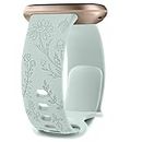Vancle Silicone Floral Engraved Band Compatible with Fitbit Sense 2 / Sense Bands, Fitbit Versa 4 / Versa 3 Bands Women Men, Soft Silicone Replacement Strap for Fitbit Sense 2 / Versa 4 Smart Watch (Small, Succulent)