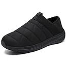 LARNMERN Non Slip Shoes for Men Slippers Indoor Outdoor Slip on Shoe Arch Support Home Prevent Falls Loafers, Pure Black 14, 11