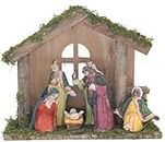 Rocky Mountain Goods 6 Piece Porcelain Nativity Set with Wood Stable - for Christmas Indoor Nativity Set - Baby Jesus, Mary, Joseph, 3 Wisemen - 8” x 7” Stable