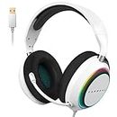 targeal USB Headset with Microphone for PS5/PS4/Switch/PC/Laptop/Mac - USB Wired 7.1 Surround Sound Gamer Headphone with Noise Canceling Mic - 4 Modes RGB- White Headset
