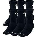 NIKE Dri-Fit Training Dry Cushioned Crew Socks 6 PAIR Black with White Signature Swoosh Logo) LARGE 8-12