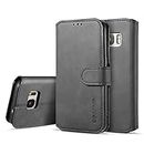 UEEBAI PU Leather Case for Samsung Galaxy S7, Vintage Retro Premium Wallet Flip Cover TPU Inner Shell [Card Slots] [Magnetic Closure] Stand Function Folio Shockproof Full Protection - Black