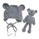 ECYC Newborn Baby Bear Hat Beanie with Bear Dolls Photography Accessories Grey