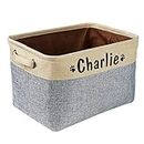 PET ARTIST Collapsible Dog Toy Storage Basket Bin with Personalized Pet's Name - Rectangular Storage Box Chest Organizer for Dog Toys,Dog Clothing,Dog Apparel & Accessories (Grey)