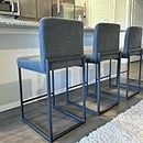 MAISON ARTS 24" Black Bar Stools Set of 3, Counter Height Bar Stools Pu Leather Barstools with Back Kitchen Modern Island Chairs Upholstered Bar Stools