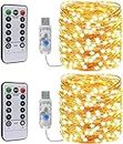 [2 Pack] QOCNAM Led String Lights, 10M 100LED String Fairy Lights USB Powered Copper Wire Lights with Remote Timer,8 Mode Waterproof for Christmas Bedroom Party Garden Wedding Decorative (Warm White)