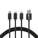 Amazon Basics 3-in-1 USB Fast Charging Cable | Multipurpose Cord Type C | Lightning & Micro USB Cable | For iPhone, Smartphones & Other Devices | 1.25 Meter (Black)