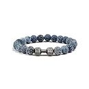 GAUEIOUR Dumbbell Bracelet,Blue Weathered Natural Stone Frosted Elastic Alloy Bracelet, Fitness Men and Women's Stainless Steel Barbell Jewelry, Fitness Yoga Men and Women's Jewelry Gifts