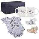 Pregnancy Gifts for First Time Moms – Mom and Dad Est 2024 11 oz Mug Set with Romper (0-3 Months) and Baby Socks ​- Top New Parents Gifts for Mom and Dad to Be
