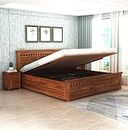 TG Furniture Solid Sheesham Wood Armania Queen Size Bed with Hydraulic Storage for Home Wooden Double Beds for Bedroom Living Room (Natural Finish) | 1 Year Warranty