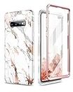 SURITCH Compatible with Samsung Galaxy S10 plus Case, [Built-in Screen Protector] Natural Marble Full-Body Protection Shockproof Rugged Bumper Protective Cover for Samsung Galaxy S10 plus.Marble White