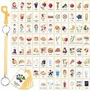 Equsion 81 Pcs Autism Communication Cards Nonverbal Communication Board Autism Flashcards with Retractable Plastic Spring Cord Keychain for Kids Special Needs Speech Delay Autism Materials (Yellow)