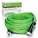 Green Expert Portable Flat Garden Hose 5/8" ID with 3/4"GHT Metal Adapters 25FT Length Water Discharge Hose Home Backyard Farm Irrigation Draining Kit, Lightweight and Easy to Use