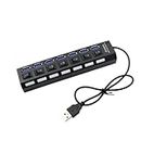 USB Splitter Multi Port USB 2.0 Hub 7 Port with Independent On/Off Switch and LED Indicators USB A Port Data Hub Suitable for PC Computer Keyboard Laptop Mobile HDD, Flash Drive Camera etc.