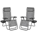 Yaheetech Zero Gravity Chairs Outdoor Adjustable Folding Sunloungers Lounge Recliners w/Pillows, Cup Holder and Carry Strap for Patio porch Deck Gray Set of 2