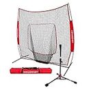 PowerNet - Red de práctica de béisbol y sóftbol con camiseta de viaje, 213 x 213 cm, para entrenamiento, camping, camping, portátil, soporte de entrenamiento, boca grande, marco de fila, Rojo