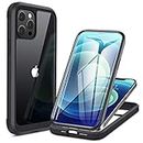 Miracase Compatible with iPhone 12/12 Pro Case 6.1 inch, [Built-in Glass Screen Protector] Full Body Rubber Bumper Case Cover (Black)