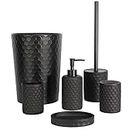 zccz Bathroom Accessory Set - 6 Pcs Black Bathroom Accessories Set with Trash Can, Toothbrush Holder, Toothbrush Cup, Soap Dispenser, Soap Dish, Toilet Brush with Holder - Accessoire Salle de Bain