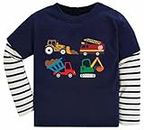 Boys Age 2-3 Years for Long Sleeve T-Shirt Tops Toddler Kids 100% Cotton Digger Fire Truck Tractor Crewneck Navy Blue Navy Blue Tee Shirts Clothes