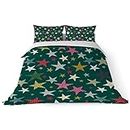 Duvet Cover Set King Size, Seamless Star Pattern Red Green Color 3 Piece Bedding Set Soft Breathable Microfiber Polyester 1 Duvet Cover and 2 Pillow Shams
