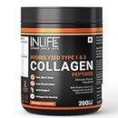 INLIFE Hydrolyzed Collagen Peptides Powder Supplements Type 1 and 3, 200g |Biotin, Vitamin C, Hyaluronic Acid, Glucosamine, Skin Health for Men & Women (Orange Flavour)