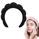 Mimi and Co Spa Headband for Women - Sponge & Terry Towel Cloth Fabric Head Band for Skincare, Makeup Puffy Spa Headband, Soft & Absorbent Material, Hair Accessories (Black)