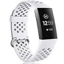 Wepro Bands Replacement Compatible Fitbit Charge 3 for Women Men Small, Waterproof Breathable Holes Watch Sport Strap Accessories for Fitbit Charge 3 SE Fitness Tracker, White