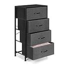 4 Drawers Dresser, Fabric Dresser Storage Tower Unit, Chest of Drawers Organizer with Foldable Fabric Bin, Wood Top and Steel Frame Dresser for Bedroom, Living Room, College Dorm.