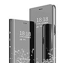 TenYll Coque pour Xiaomi Mi 9 Lite, Flip Cover, Portefeuille PU Cuir Case, Ultra-Mince Translucide Miroir Housse Etui À Rabat, Smart Case, Support Coque -Noir
