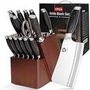WILDMOK Set di blocchi di coltello da cucina, set di coltelli da 17 pezzi con blocco in legno set di coltelli da cucina in acciaio tedesco con elicottero, scatola regalo